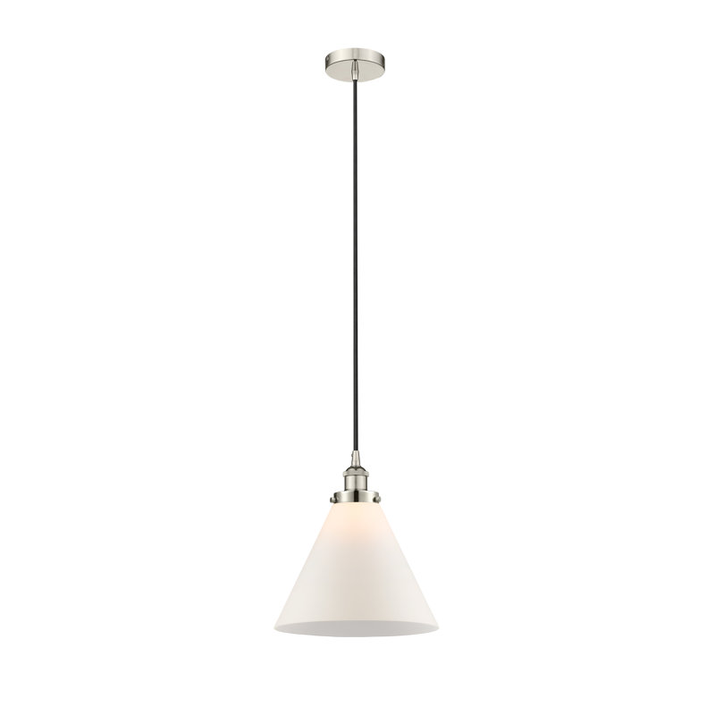 Mini-luminaire suspendu 1 lumière Cone, Blanc, H 14,75 po x l 12 po x P 12 po, Nickel poli