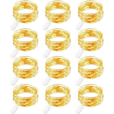 Paquet de 12 guirlandes lumineuses à piles, 20 lumières de Noël à fil imperméables pour l'extérieur, mini lumières de luciole pour les décorations de fête d'anniversaire de mariage à l'intérieur