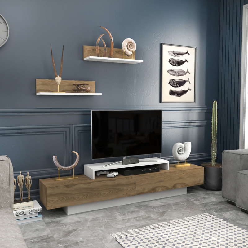 Unité de TV, Blanc / chêne oud