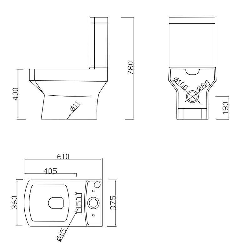Belfry Bathroom Casen 0L LPF Elongated Close Coupled Toilets (Seat Included)
