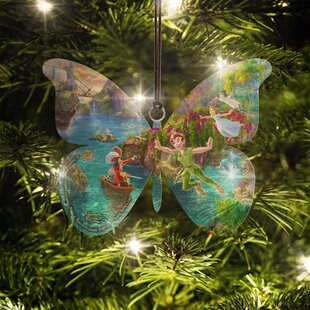 Set of 2 Vivid Butterfly Wooden Mardi Gras Christmas Ornaments 5.5