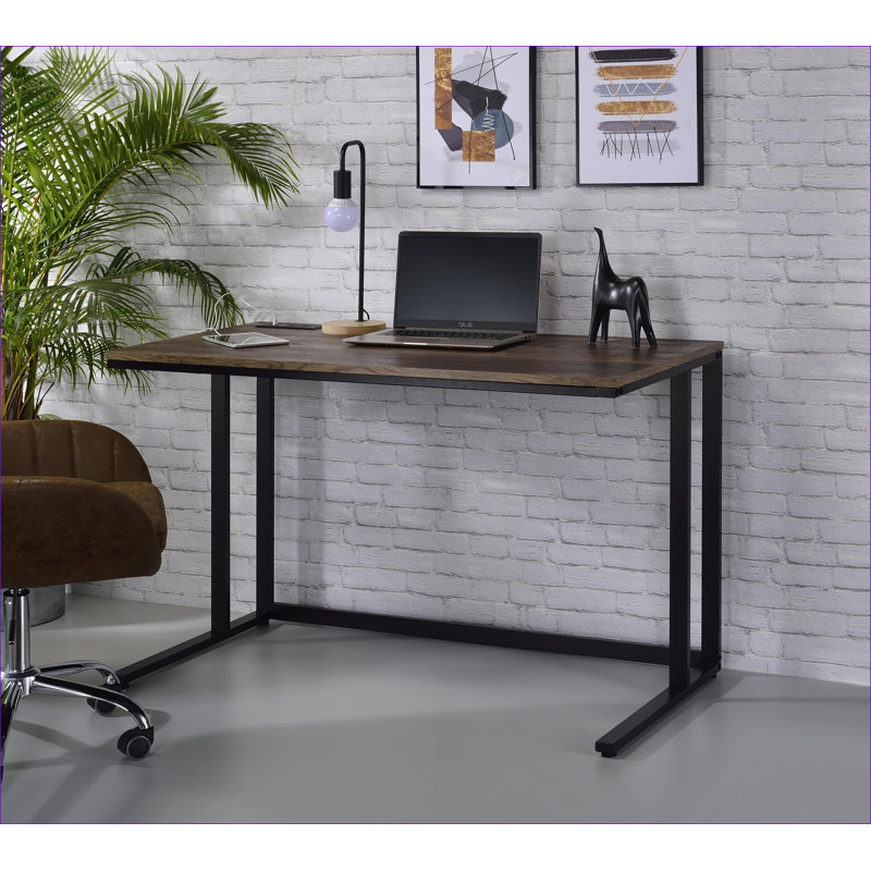 Bureaux, bureau d'écriture moderne avec port USB Base ouverte | H 30 po x l 47 po x P 24 po | Noyer + noir | Bois + métal