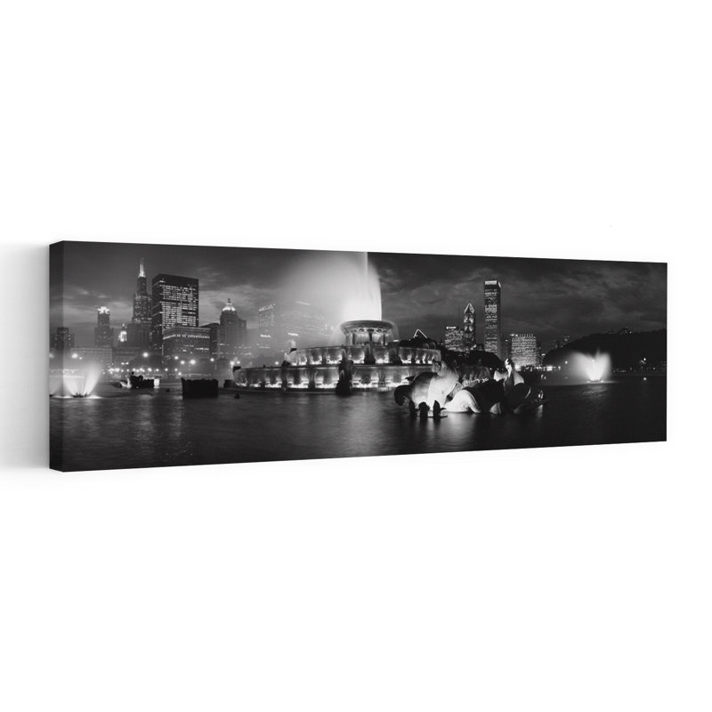 Fountain In Front Of Buildings Buckingham Fountain Grant Park Chicago Illinois USA by Jerry Driendl Photography - Wrapped Canvas Panoramic Print