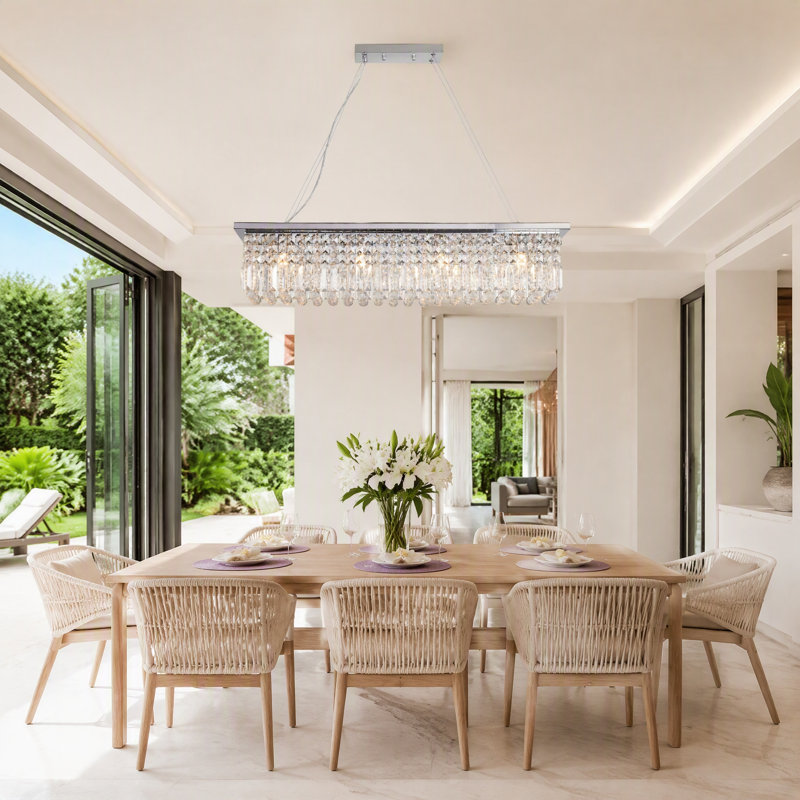Lustre rectangulaire chromé à 8 lumières de 99 cm (39 po), en cristal, suspension moderne K9 en forme de goutte de pluie