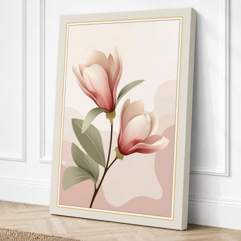 Magnolia Bloom Botanical - Wrapped Canvas, 36x24 - 91.4 x 61.0 cm, Cream Border