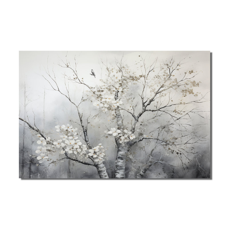 Arbre gris gris, rêverie monochrome - art mural floral, salon