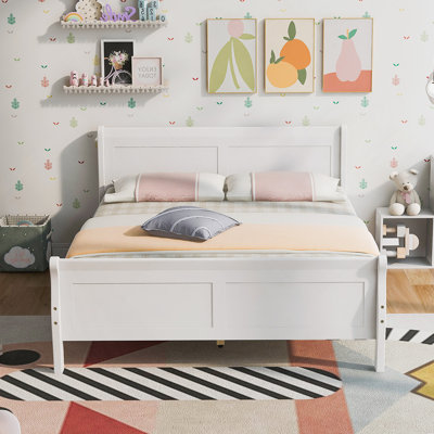 Wood Platform Bed with Headboard and Wooden Slat Support