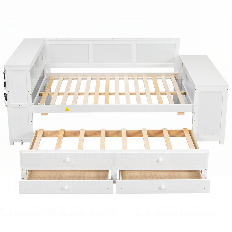 Multifunctional Daybed with Storage, LED Lights, and Built-in Desk for Modern Living and Space Efficiency, White