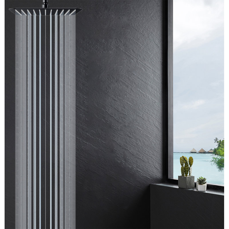 16-Inch Rainfall Shower Head - 304 Stainless Steel High-Pressure Ultra-Thin Water-Saving Shower Panel, Matte Black
