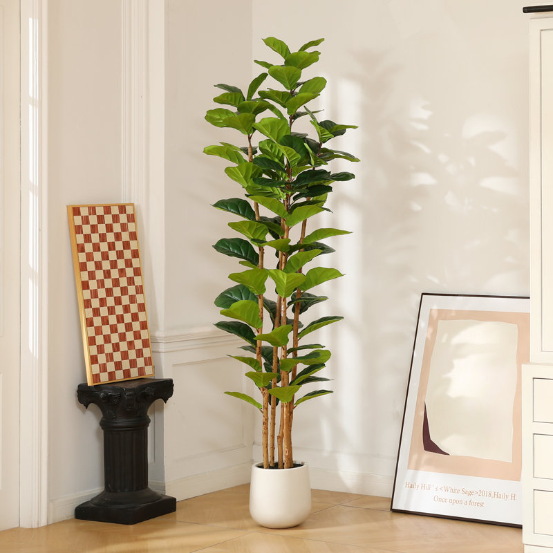 Adcock  Artificial Fiddle Leaf Fig Tree with Realistic Leaves and Natural Trunk, Potted Tree, 84" H x 28" W x 28" D