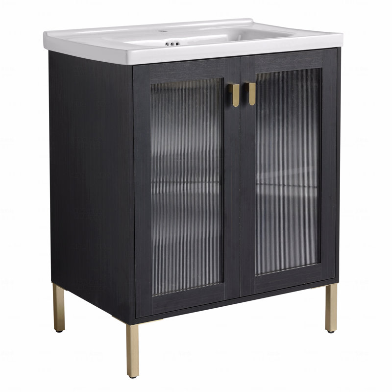 Contreplaqué de meuble-lavabo autoportant de 28 pouces avec lavabo en céramique, porte à fermeture en douceur (paquet kd)