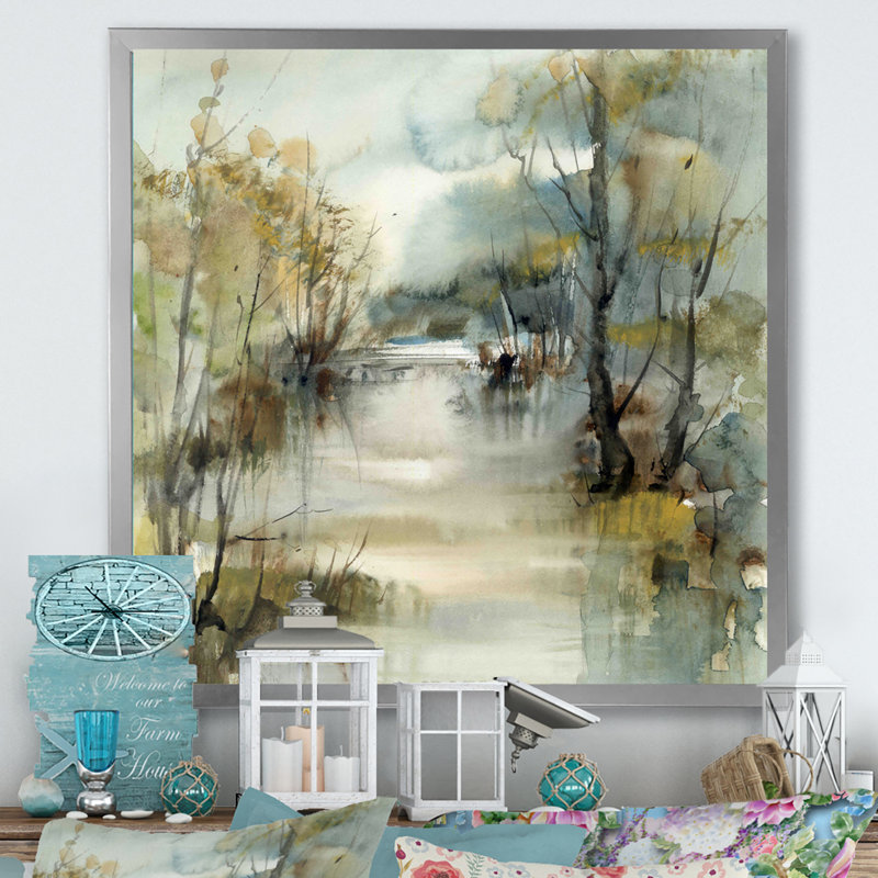 Illustration de paysage de rivière d'hiver - sur, Impression encadrée, H 16 po x l 16 po, Silver