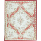 Aubusson Renaissance Hand Knotted Wool Oriental Area Rug in Rust/Beige