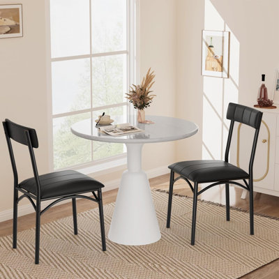 Dining Chairs Set of 2 Upholstered Dining Chairs with Back PU Leather Kitchen Dining Chair Black Chairs for Kitchen Apartment Living Room Comfortable Seat Easy Assembly Classic Black