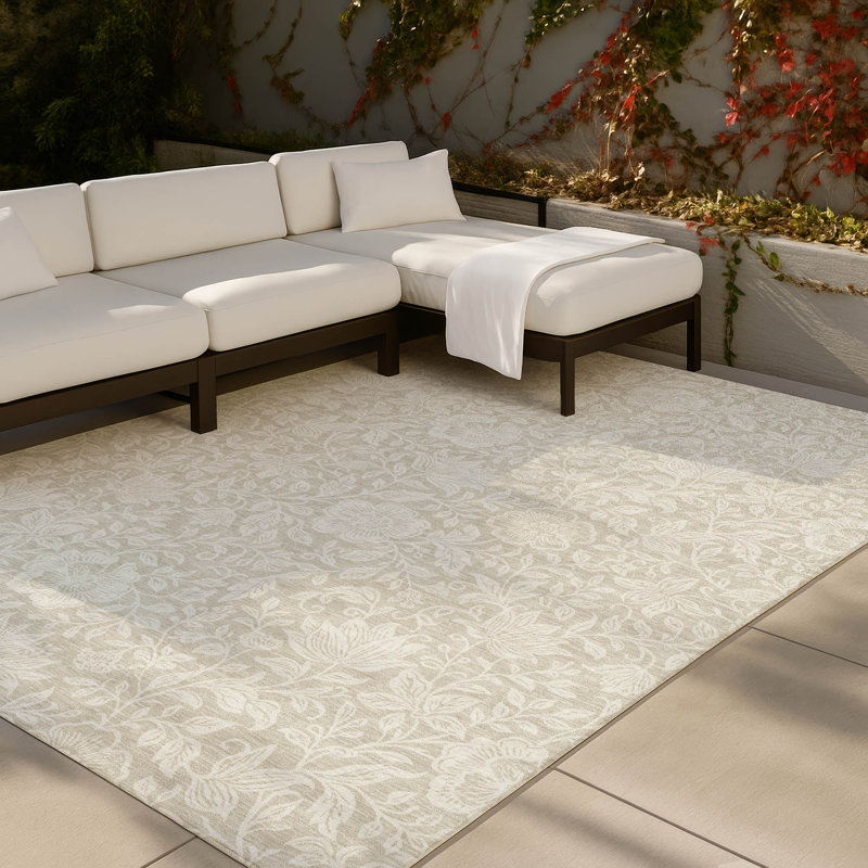 Machine Washable Indoor/Outdoor Chantille ACN2572 Floral Rug, 8' x 10', Beige