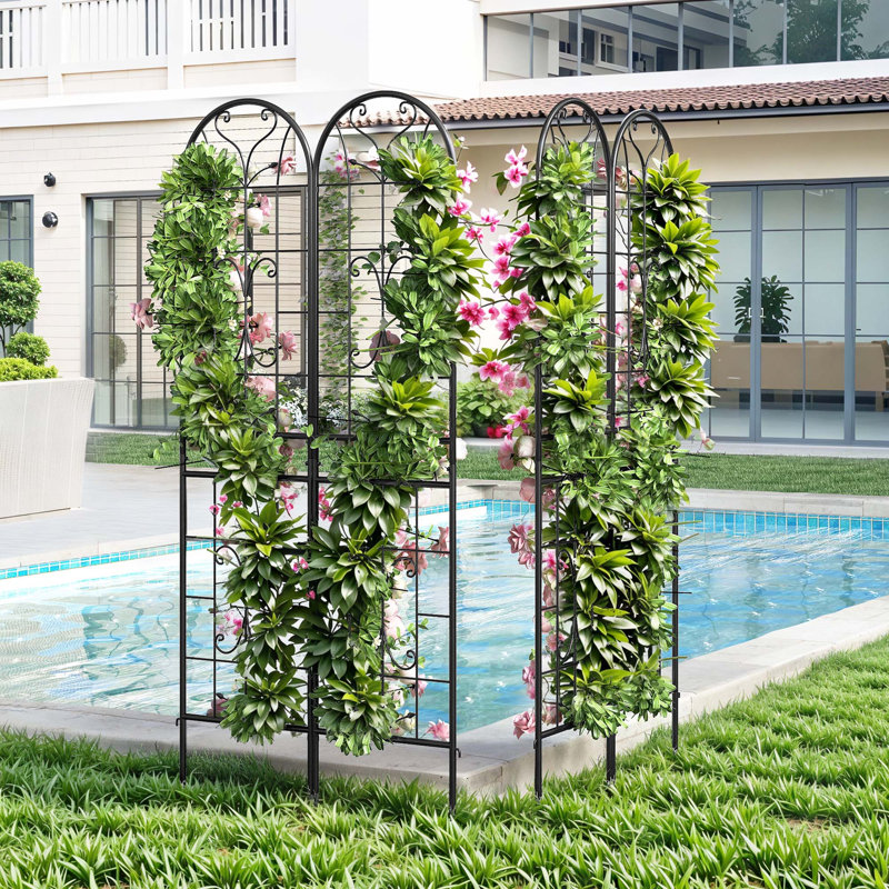 Ensemble de 4 treillis de jardin 87 po x 20 po à revêtement en métal noir avec treillis incurvé antirouille pour plantes grimpantes d'extérieur Roses, légumes, vignes, concombres