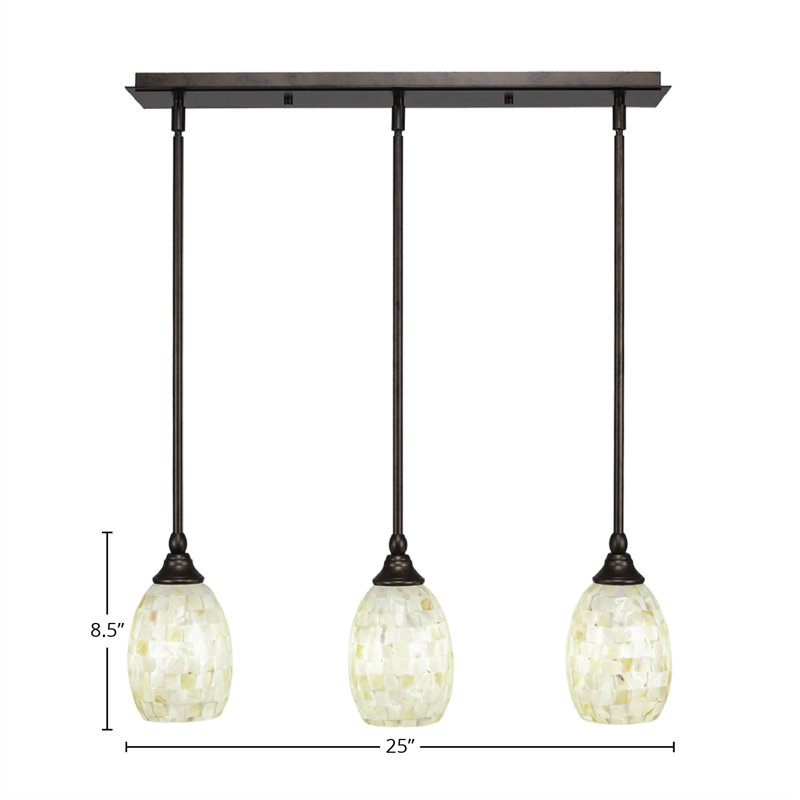 Luminaire suspendu linéaire à 3 lumières avec verre ivoire 5 po, Bronze