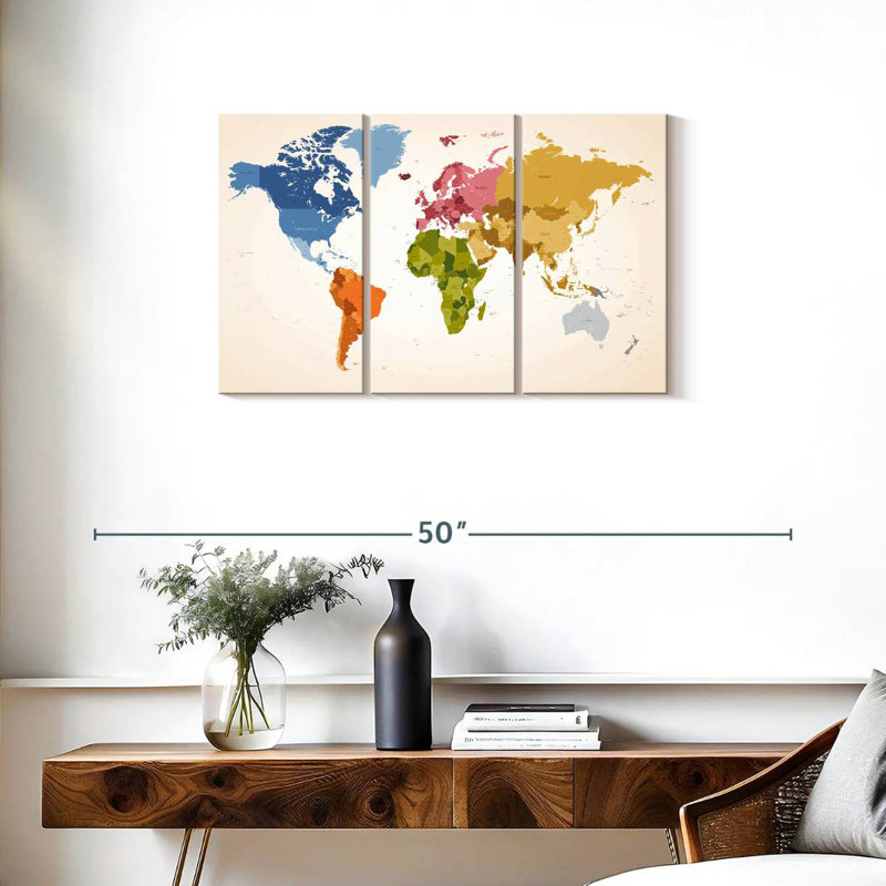 Carte du monde des couleurs rétro Aliaz, H 20 po x l 33 po