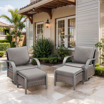 Bobra Outdoor Wicker Rattan Swivel Rocking Patio Chairs With Cushions And Ottomans