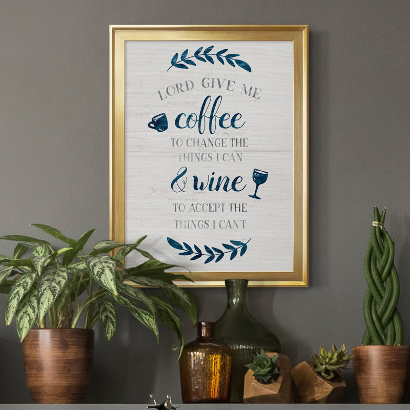 «Coffee and Wine», art textuel sur toile, Cadre doré, H 18,5 po x l 24,5 po x P 1,5 po
