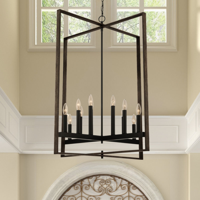 Twedt 12-Light Dimmable Geometric Chandelier , Weathered Walnut