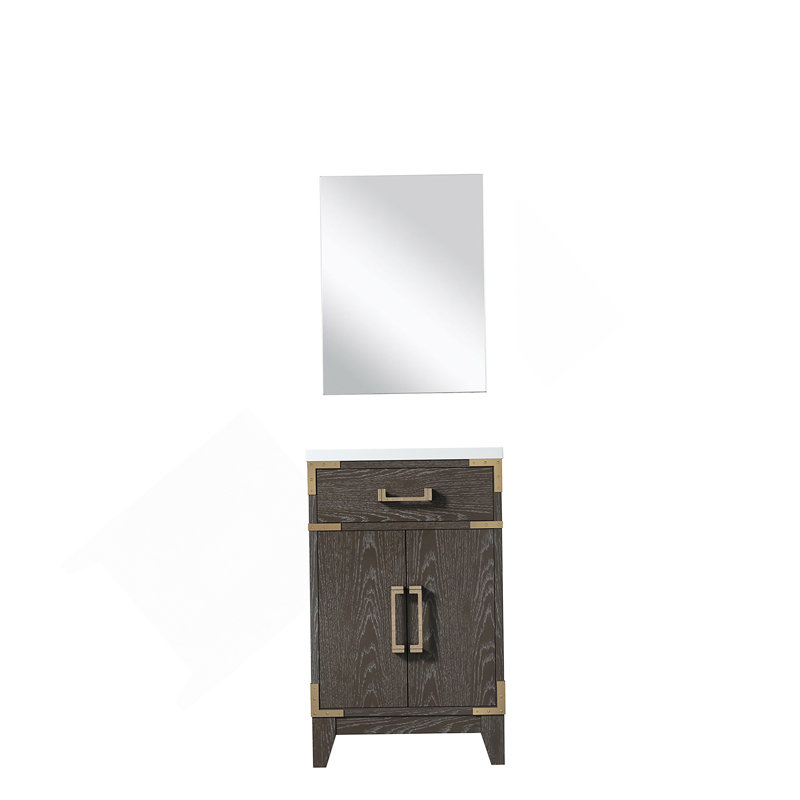 Meuble-lavabo simple 18 po P, comptoir en acrylique et Miroir, 20.05", Chêne brun