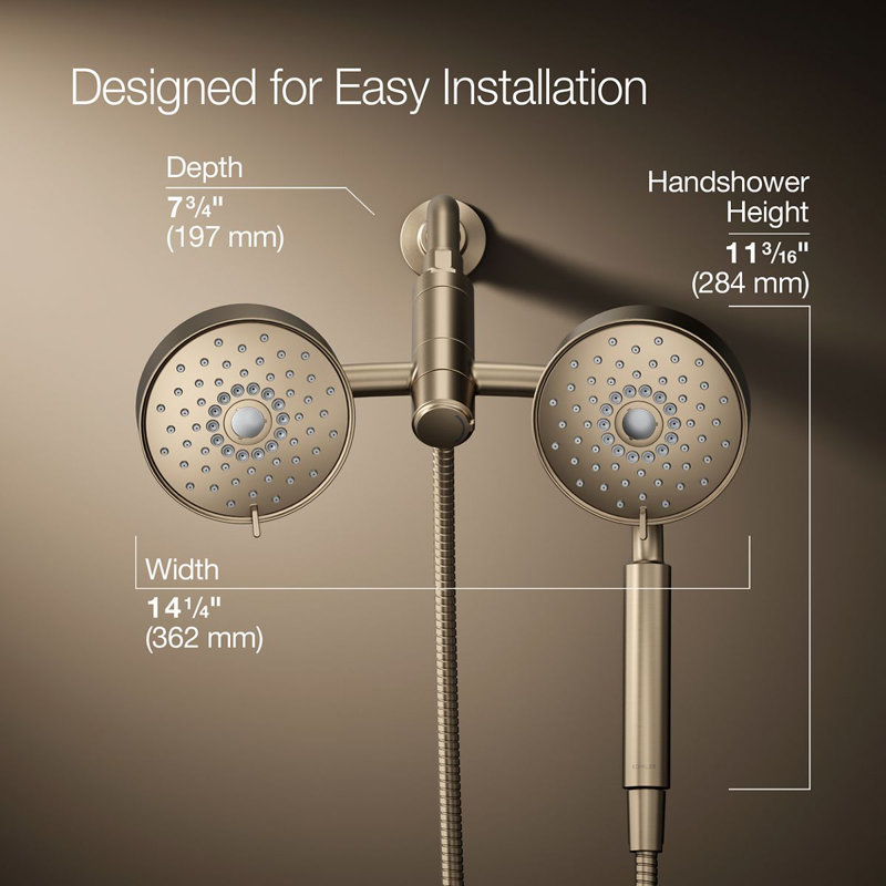 Kohler Purist® 2-In-1 Multifunction Shower Combo Kit, Showerhead and Handshower, Three Spray Settings, Vibrant Brushed Bronze