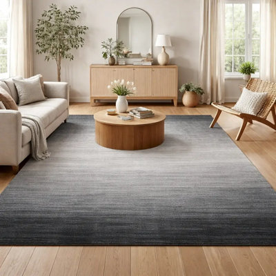 Handloom Area Rug | Wool & Bamboo Silk Modern Floor Rug | 10mm Black Indoor Rug