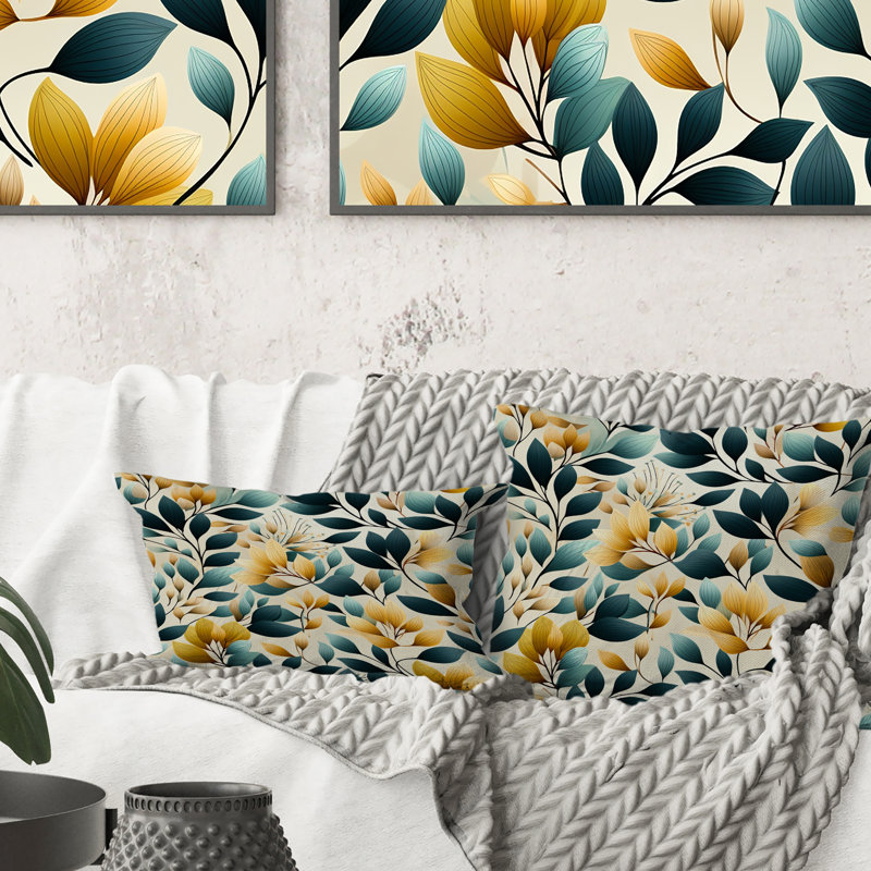Jaune et bleu sarcelle harmonie botanique naturelle - polyester floral