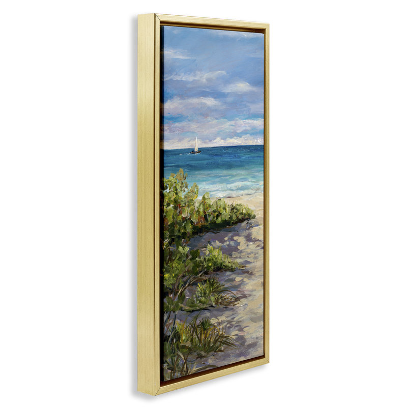 Grassy Beach Shore, Cadre flottant métallique doré, H 31 po x l 15 po