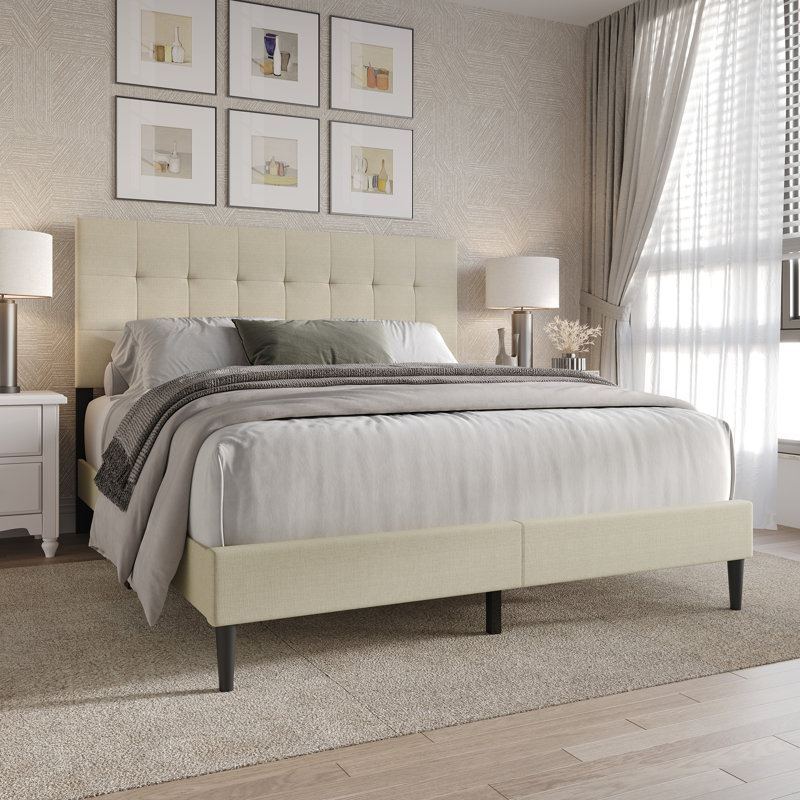 Artemiza Upholstered Platform Bed, Twin, Beige