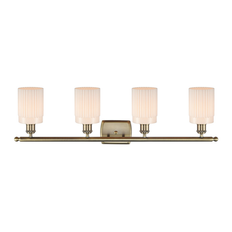 Éclairage pour meuble-lavabo 4 lumières à intensité variable en laiton antique Wiebe, Blanc mat, DEL