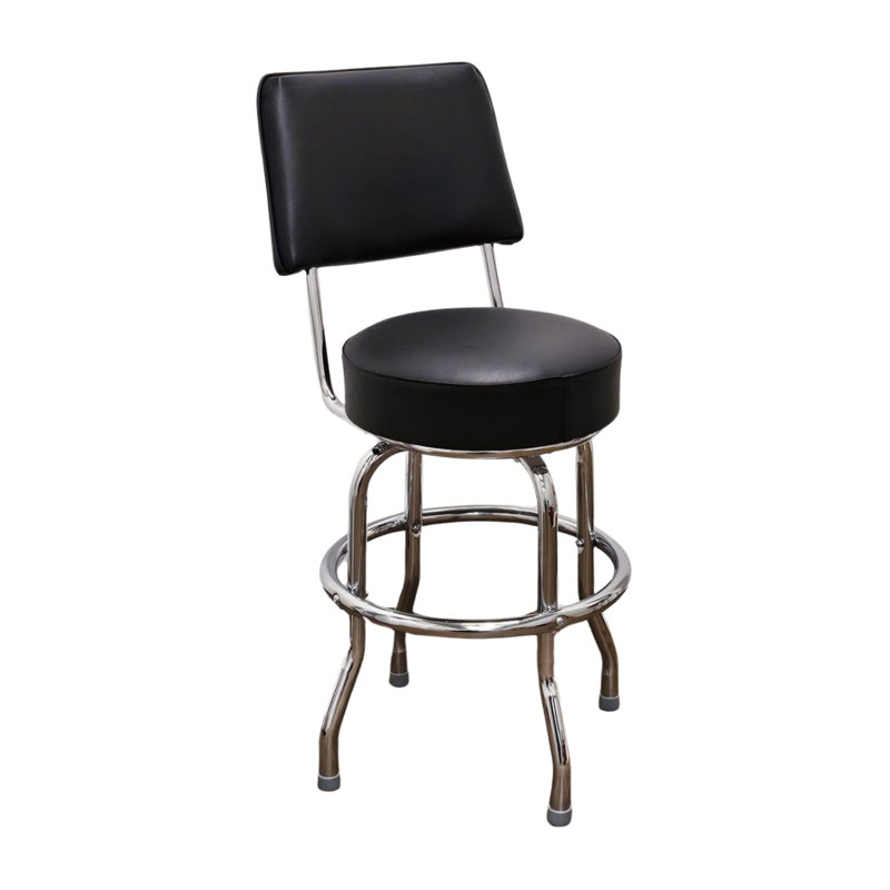 Retro Home Single Ring Upholstered Swivel Bar & Counter Stool with Back, Black, Counter Stool (24" Seat Height)