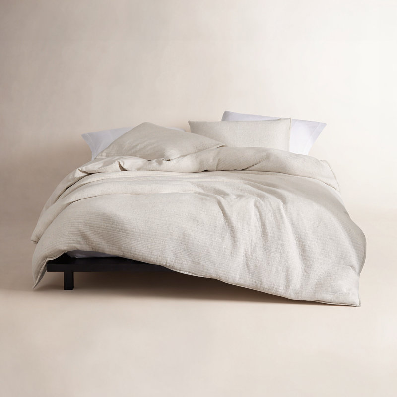 Calvin Klein Modern Cotton Ribbed Matelasse Duvet Cover Set, Queen Duvet Cover +  2 Standard Shams, Ivory/Gray