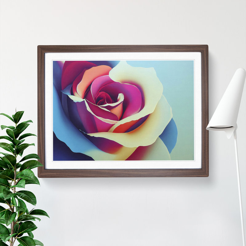 Colourful Rose Flower Vol.1 1 Piece Single Picture Frame Wall Art, 25cm H x 34cm W x 2cm D, Walnut Framed