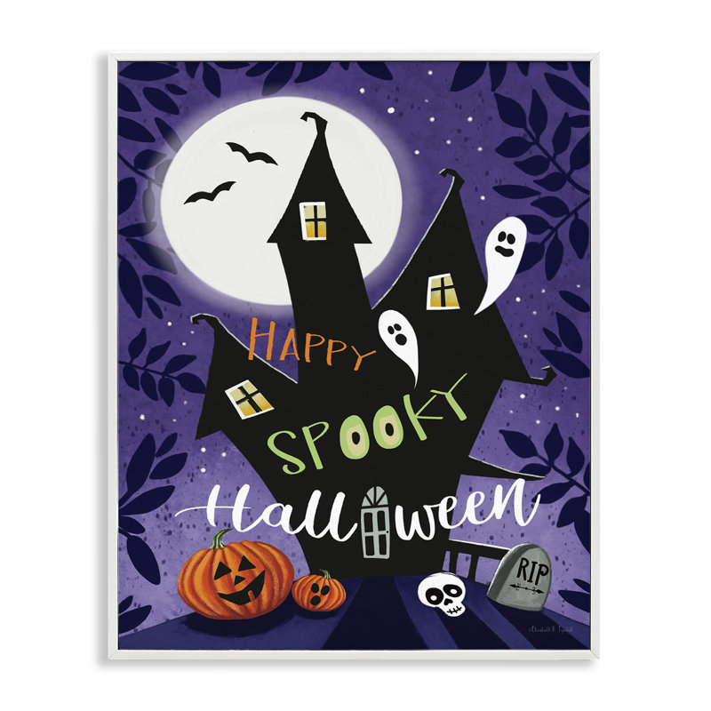 «Spooky Halloween House», estampe numérique encadrée par Elizabeth Tyndall bg-732, Giclée encadrée blanc bord de mer