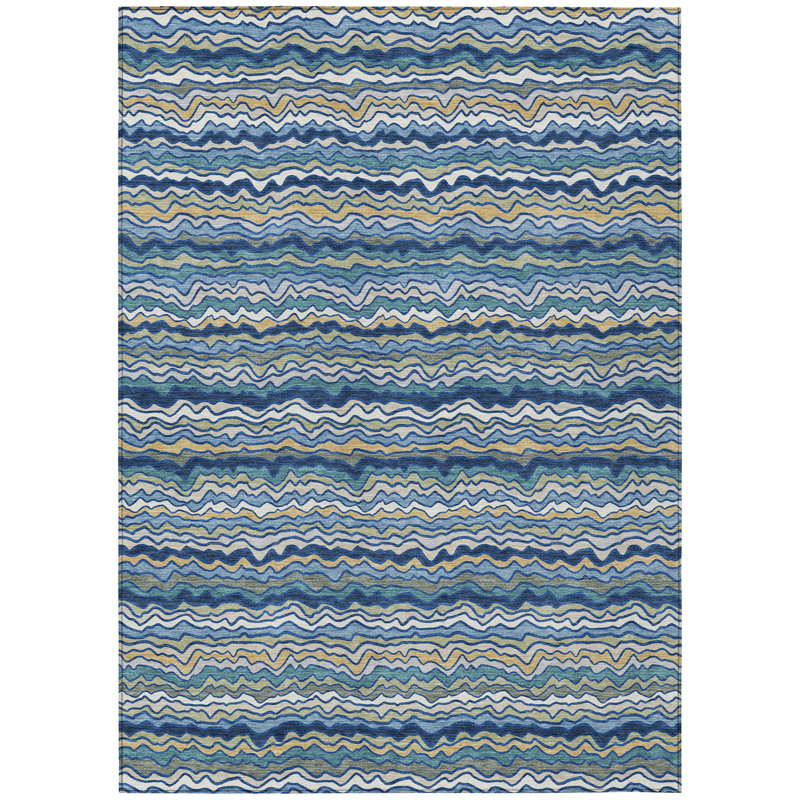 Machine Washable Indoor/Outdoor Chantille ACN2436 Stripes Rug, Navy, 8' x 10'