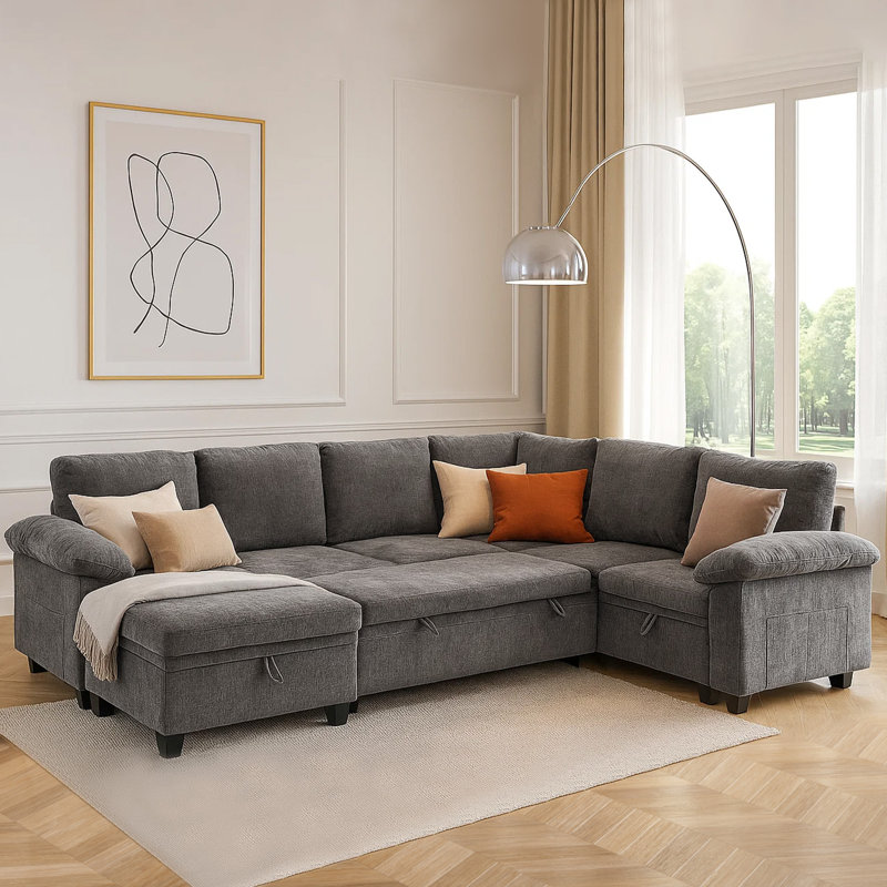 Canapé rembourré avec repose-pieds, Gris chenille