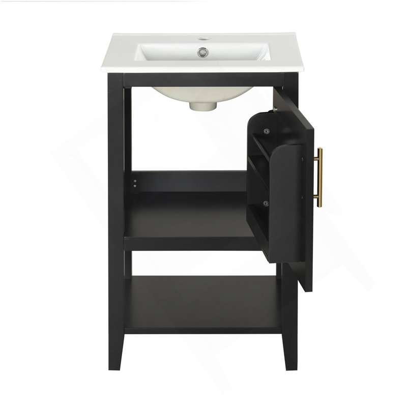 20" Bathroom Vanity With Sink, Bathroom Cabinet With Soft Closing Door, Storage Rack And Open Shelf, Black, Black