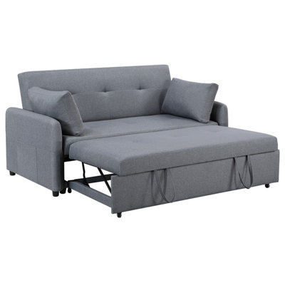 Canapé-lit convertible en lin gris de 69 po Ravenna avec ports USB, prises de courant, poches, coussins, capitonnage