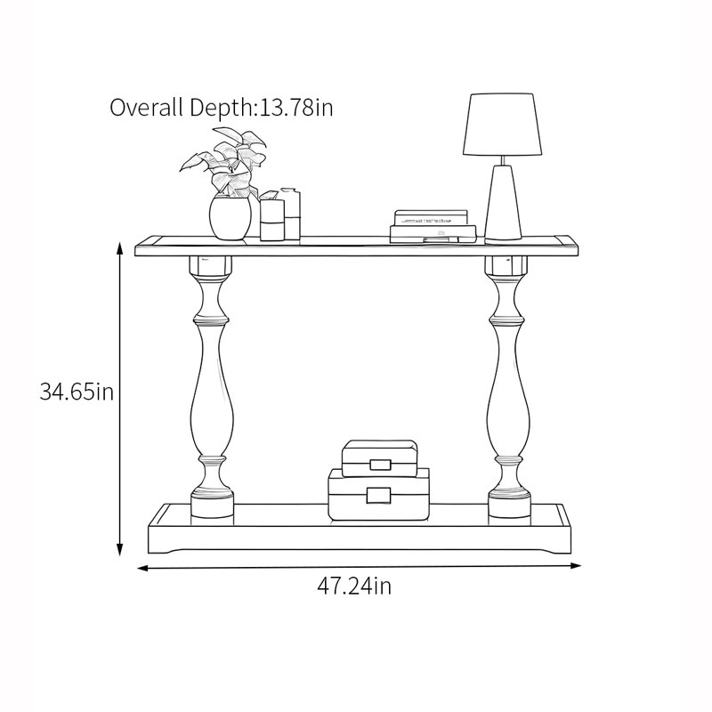 Console à colonne romaine de style américain., H 34,65 po x l 47,24 po x P 13,78 po, Bois gris