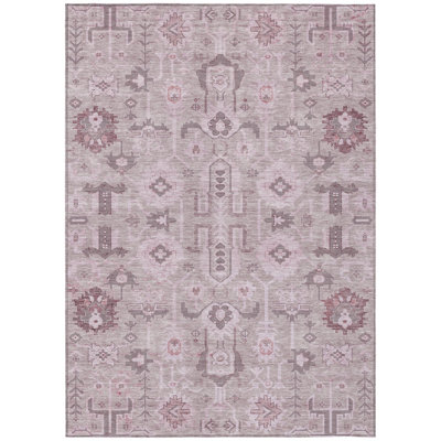 5' X 8' Pink Mauve And Blush Oriental Washable Indoor Outdoor Area Rug