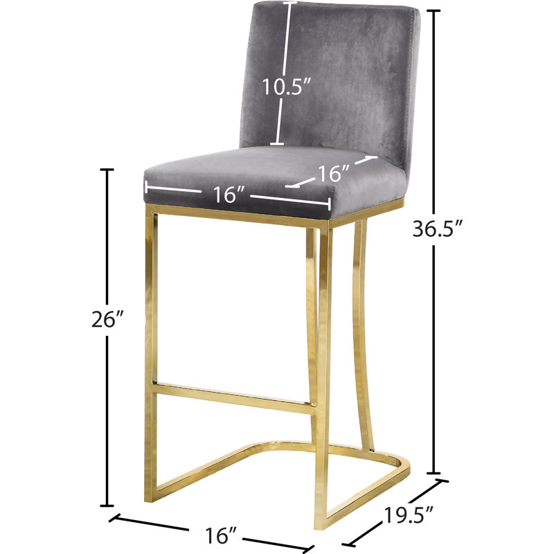 Tabouret de comptoir 26 po Heidi, Velours gris, Doré