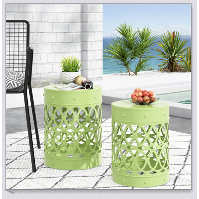 Modern Outdoor Metal Side Table Set With Durable Iron Construction And Elegant Circular Design For Indoor Or Outdoor Use