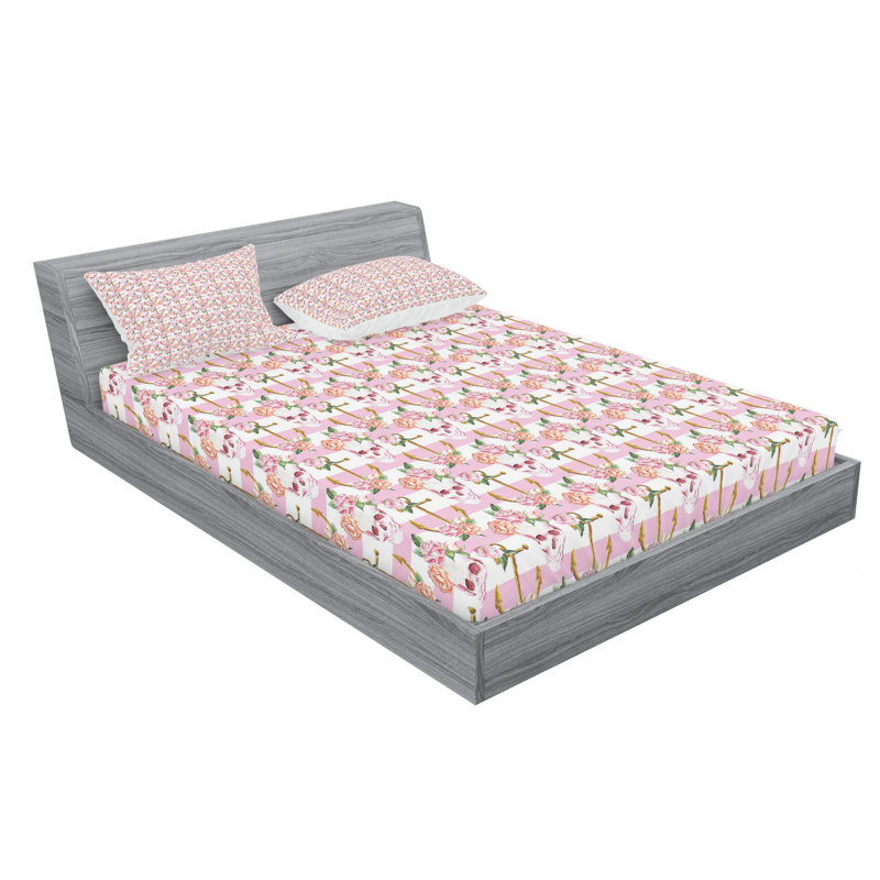 Microfiber Floral Sheet Set, Queen Sheet Set with Fitted Sheet