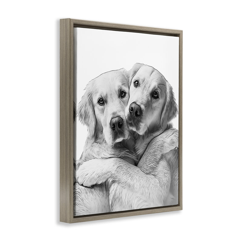 «Two Huggers Dogs», art mural encadré par Annalisa Latella, Cadre flottant orme Montalcino, H 21 po x l 17 po