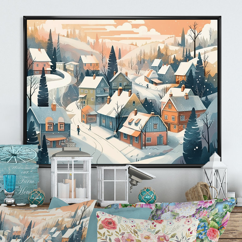 Winter Village II - Imprimé, H 12 po x l 20 po x P 1 po, Cadre flottant noir