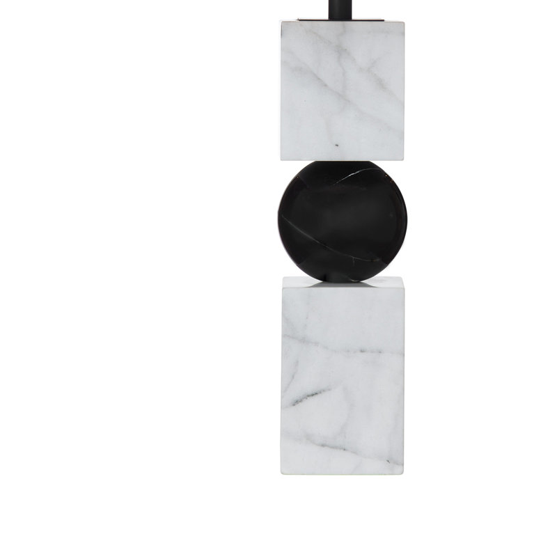 Lampe de table Ellendale en marbre blanc et noir avec abat-jour tambour blanc, moderne