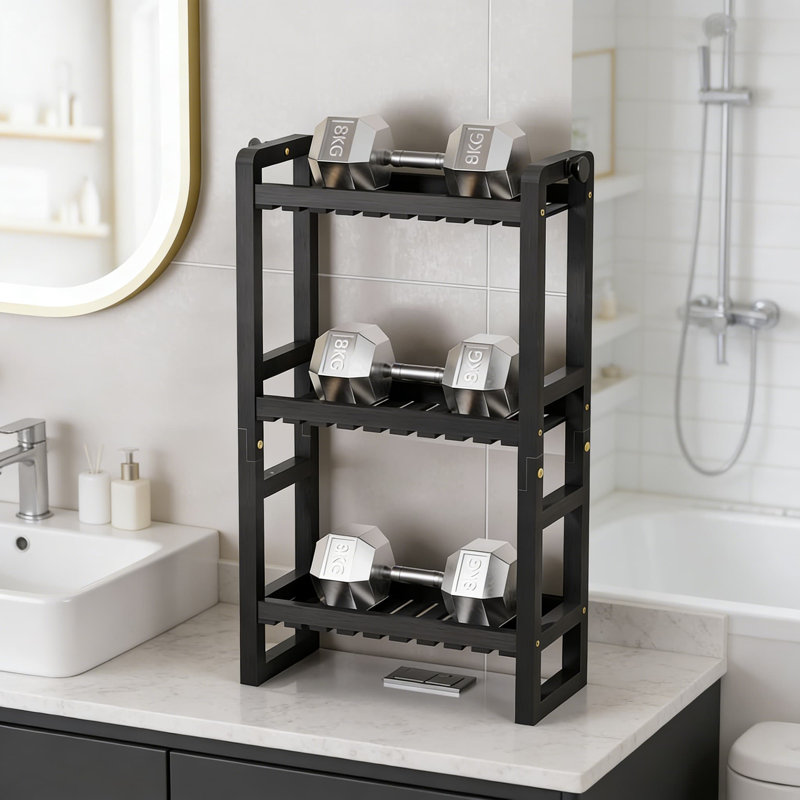 Étagère de rangement au-dessus de la toilette à 3 niveaux, organisateur de salle de bain en bambou avec une conception stable 2-en-1, support de rangement peu encombrant pour les petites salles de bain, sans perçage requis