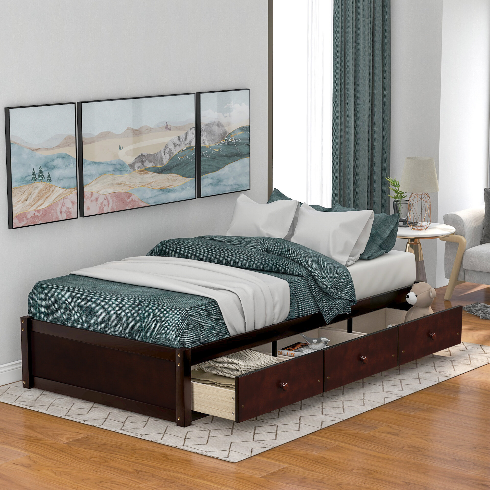 Platform double deals bed with storage